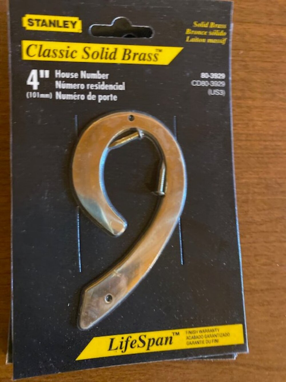 Stanley Brass House Numbers Classic Hardware Number 9 - New 4"